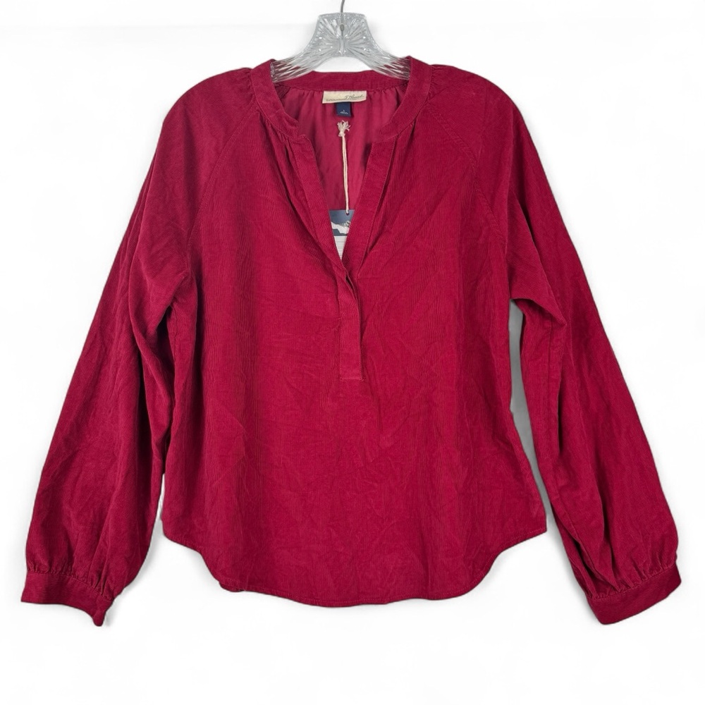 Universal Thread Corduroy‎ Blouse Small Brick Red Boho Long Sleeve 100% Cotton